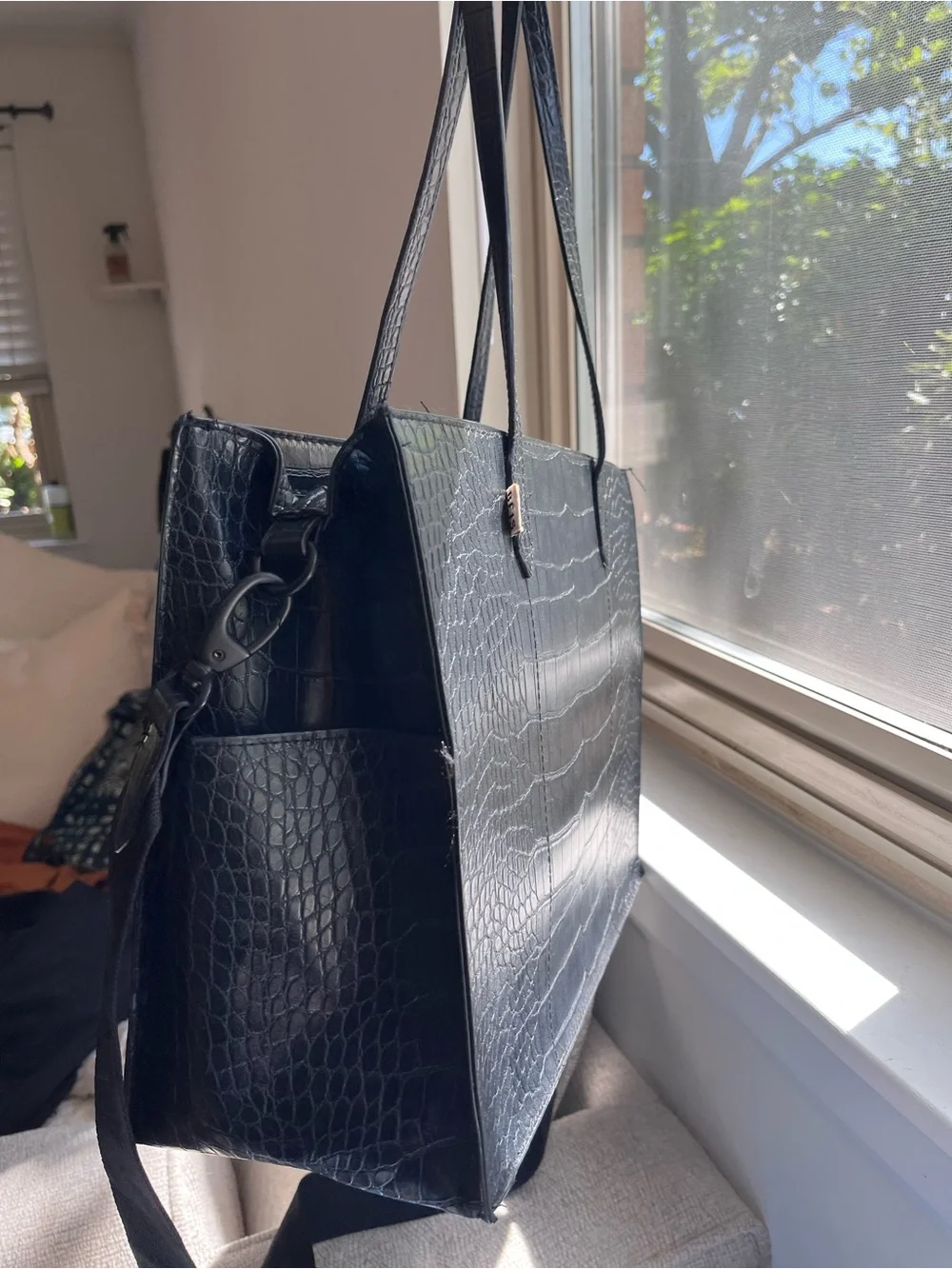 BEIS Black Croc Work Tote